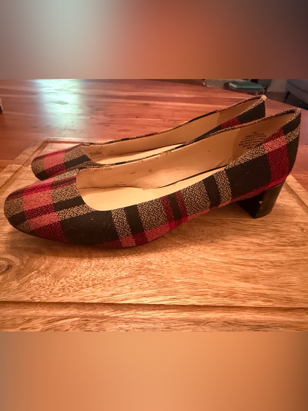 Nine West Red and Black Plaid Low Heel Pumps